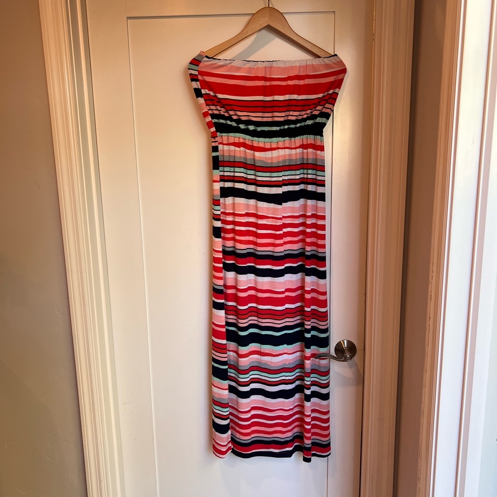 Trixxi Strapless Dress in Red, Black, and White Stripes
